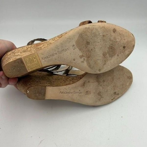 Alexandre Birman Womens Size 5 1/2 or 5.5 Cork Wedge Heels Brown Python T-Strap - Picture 12 of 12